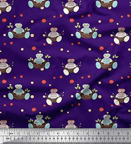 Soimoi Lila Baumwolle Batist Stoff Ei & Eule Vogel gedruckt Craft Fabric 1 Meter 56 Zoll breit