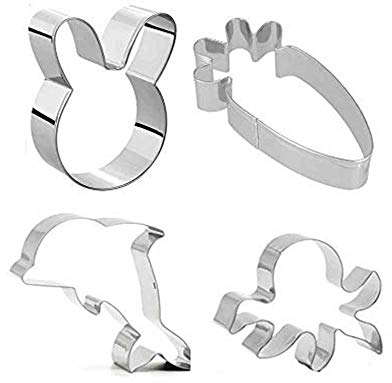 Treer Cutters Cookie for Kids DIY Biscuits Mold Set Stainless Steel Decoration Baking Cake Sugar Craft Pastry Easy to Use Rabbit Animal Shape for Easter (4pcs,Stainless steel)