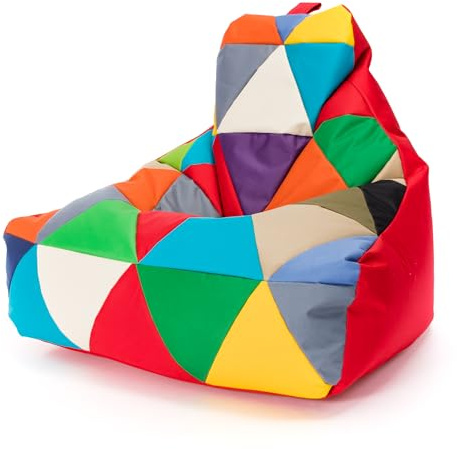 Ecopuf - Keiko Patchwork Pouf Extérieur Imperméable - Bille Polystyrène Remplissage - Fauteuil Relax Salon - Décoration Maison - Taille M - 100x80x85 cm, Rouge Nc12
