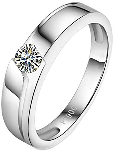 AMDXD Eheringe PT900 Platin, 0.2ct Rund F-G Diamant Damenringe, für Hochzeit Verlobung Heiratsantrag, Weiß Gold, Gr.63 (20.1)