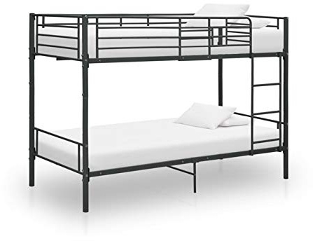 Susany Etagenbett Stockbett Bettgestell Metallbett Bett Hochbett Kinderbett Doppelstockbett Schlafzimmerbett Schwarz Metall 90×200 cm Mit Sicherheitsgeländer und Seitenleiter