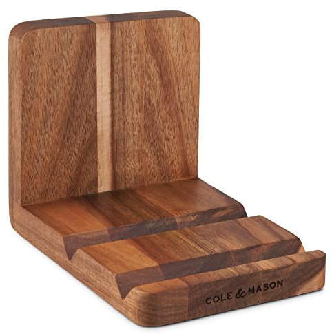 Cole & Mason H722134 Buckland Soporte Para Libro de Recetas y Tabletas Cocina, Madera de Acacia, 130mm x 130mm x 180mm, No Apto Para Lavavajillas