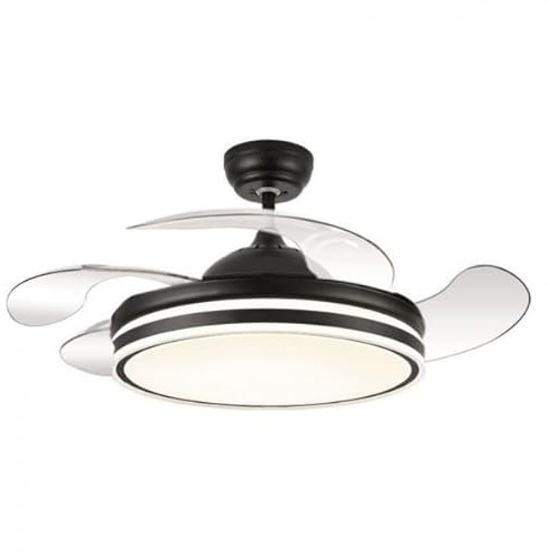 Bilake Ventilador de Techo con Aspas Retráctiles y Luz LED. Motor DC Ultra Silencioso, Bluetooth (App) y Mando, Función Invierno/Verano, Memoria y Altura Regulable (Negro, 108cm | 50W | 6200lm)