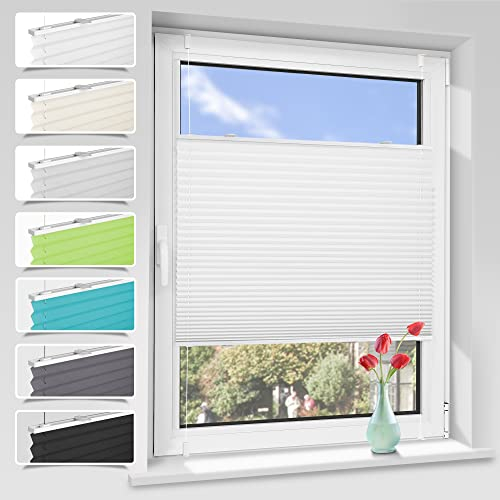 Zarnan Plissee Klemmfix ohne Bohren Weiß 75x110cm(BXH) UV-Schutz Fenster Plissee innen Plisseerollos ohne Bohren Faltrollo mit Klemmträger easyfix Jalousie Sichtschutz und Sonnenschutz