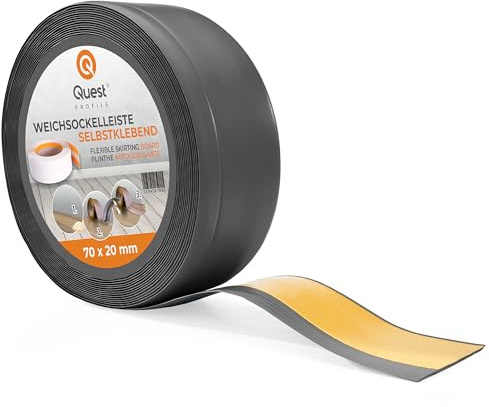 Quest Plinthe Souple en PVC 70 x 20 mm Autoadhésive - Gris foncé, 5 m | Bande de finition flexible, résistante à l'eau et aux produits chimiques, sans perçage, salon, cuisine & salle de bain