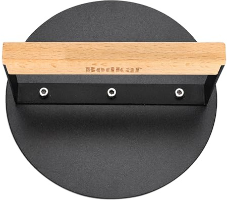 bodkar Smash Burger Press 6 inch, Round Burger Smasher Grill Press for Griddle Bacon Press Meat Steak Press with Wood Handle