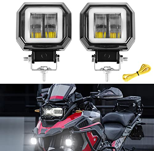 DREAMIZER Luz Auxiliar de Niebla de Motocicleta Cuadrada, Foco de Motocicleta,12V 24V Moto Faros delanteros compatible con Jeep Wrangler ATV UTV Offroad Tractor Camiones, IP68 a prueba de agua