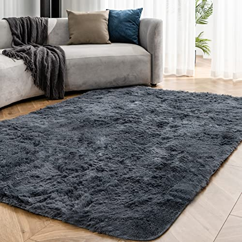 OMERAI Groß Schlafzimmer Teppich Wohnzimmer Super Weich Antirutsch Hochflor Shaggy Teppich (Grau, 150x240cm)