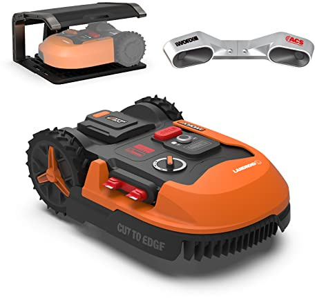 WORX - PACK LANDROID - 1000m² - Tondeuse Robot connectée sans fil LANDROID - WR147E.1 + EXTRAS [Module Anticollision System - évite les obstacles + Garage - protège de la pluie et du soleil]