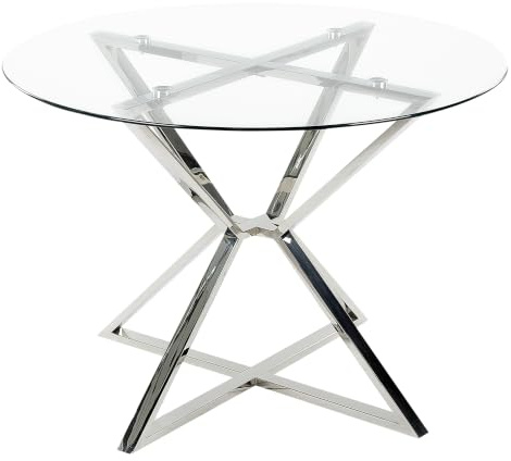 Beliani Esstisch glamourös aus temperiertem Glas, silberfarben ⌀ 105 cm Metallbeine Bosco