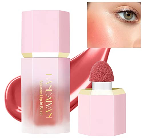 Blush crème liquide avec applicateur éponge Blush mat velouté pour un éclat naturel, teinte rouge crème hydratante pour les joues Blush pêche (Coral)