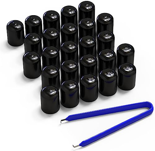 NutCapz…PVC Vinyl Color Lug Nut Covers…25 Pack (Black) U.V. Stable Caps & Cap Removal Tool…Fits 21/22mm –13/16-7/8 Hex.