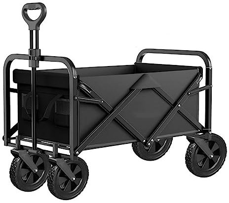 WRJAHCG Schwarz Bollerwagen Faltbar,Garten Handwagen Faltbar Breite Tragfähigkeit 100Kg Reifen Transportwagen Kapazität 150L Mit Seitentasche Verstellbarem Griff Campingwagen