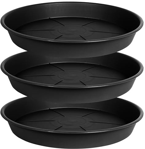 OVZILKI Lot de 3 soucoupes rondes de 63,5 à 66 cm, 10,7 cm de profondeur, grandes soucoupes rondes en plastique robuste de 61 cm, 66 cm, plateaux d'égouttement pour plantes d'intérieur et d'extérieur