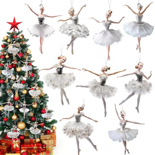 Suzile 36-teiliges Weihnachtsschmuck-Set aus Holz, Ballerina-Nussknacker-Dekorationen mit 30 cm Seilen für Weihnachtsbaum, dekorative hängende Ornamente