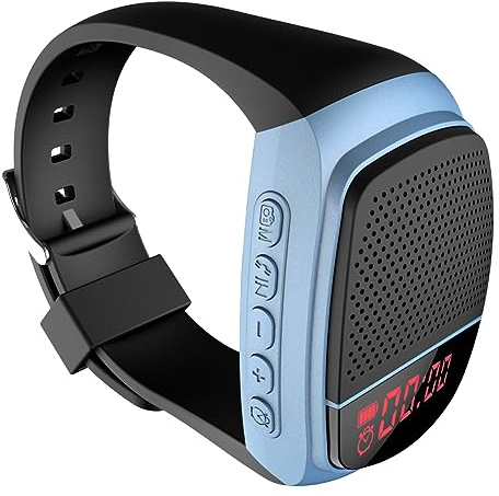 LYEAA Bluetooth-kompatibel sport musik FM radio klocka USB-laddning handled ljud selfie-klocka väckarklocka ljud för löpning/vandring (blå)