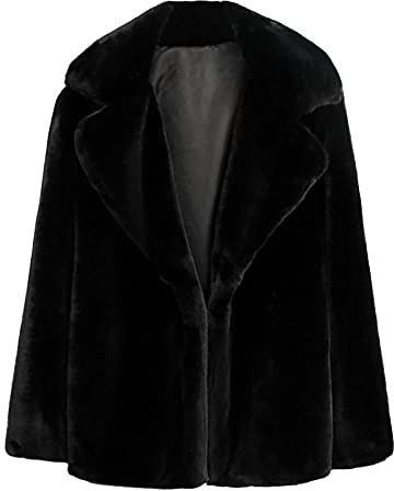 OnaiC Women's Short & Long Sleeve Fluffy Teddy Coat - Elegant Faux Fur Jacket for Winter, Leisure & Outdoor Wear, Black, M