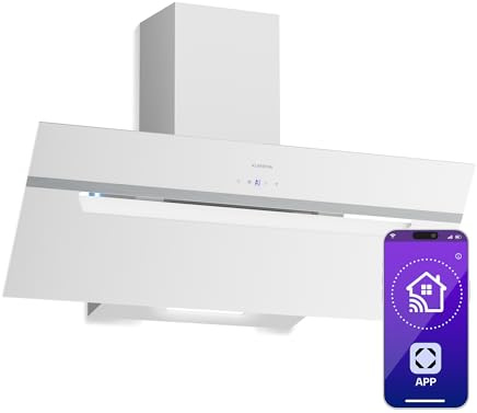 Klarstein BigBite Angled Cooker Hood 90cm - Glass Design, 417 m³/h Boost, A+++ Energy, LED Lighting, Touch Control, 3+Boost Speeds, Quiet, Exhaust & Recirculation, Extractor Hood, White