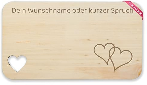 Frühstücksbrettchen Holz - Wunschtext - Herz Motiv I Geschenk Liebe mit Name I Text Spruch individuelle Gravur - 22,5x12,5 - Holz - ich dich personalisierte brotzeitbretter selbst gestalten herzen