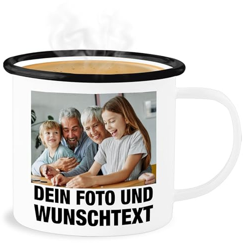 Emaille Becher Blechbecher - Mit Foto I Eigenem Bild I Text I Name I Wunschtext - 300 ml - Weiß Schwarz - foto-becher fototasse selbst drucken photo tasse personalized enamel mug tassen bedrucken