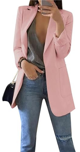 ZICUE Donna Autunno Moda Casual Blazer Lapel Manica Lunga Aperto Davanti Lavoro Ufficio Tuta Giacca Rosa L