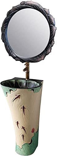 Vanity Unit with Basin,Bathroom Basin Sink with Full Pedestal, Pedestal Sink, Elegant One Piece Pedestal Sink, Center Faucet Hole, Wash Basin Hand Carved Environmentally Friendly R