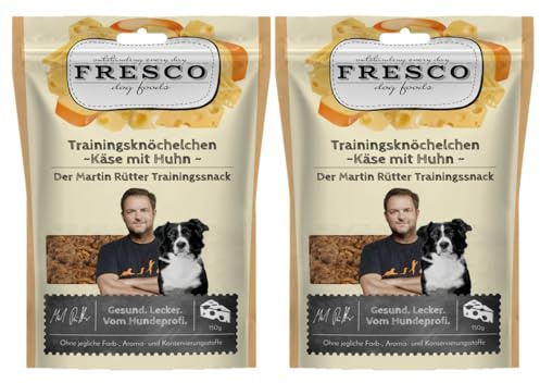 Fresco Martin Rütter Trainingsknöchelchen | Natürlicher Proteinsnack aus Käse und Huhn 2X 150g | Leckerer Snack für Hunde | Hundeleckerli | Echtfleischprodukt | Gesund und natürlich