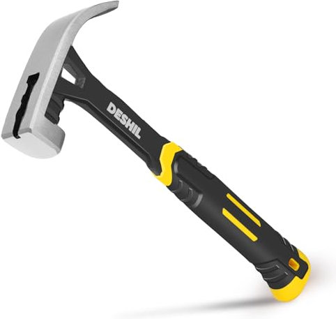 DESHIL 22 oz Claw Hammer with Fiberglass Handle, Drop Forged One Piece Claw Hammer, All Purpose Hammer, Smooth Face, Shock-Absorbing Grip