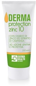 DERMA HEALTH - Derma PROTECTION ZINC 10 Crema Emolliente e Protettiva all'ossido di zinco 10%. Trattamento Di Arrossamenti Ed Irritazioni. Crema Spalmabile E Filmante. Protezione Della Cute - 200 ml