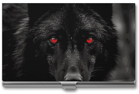 VFKLT Visitenkartenetui mit Wolf, schmal, tragbar, Metall, Visitenkartenetui, Visitenkarten-Organizer, Kreditkartenetui, Multi-Kartenetui für Männer und Frauen, Reisen, Büro, Silber, Einheitsgröße,