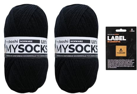 myboshi mysocks uni einfarbige Sockenwolle, 4-fädig, weich und geschmeidig, mit Aloe Vera behandelt, inkl. Label, 100g, Ll 420m, Schwarz 2 Knäuel