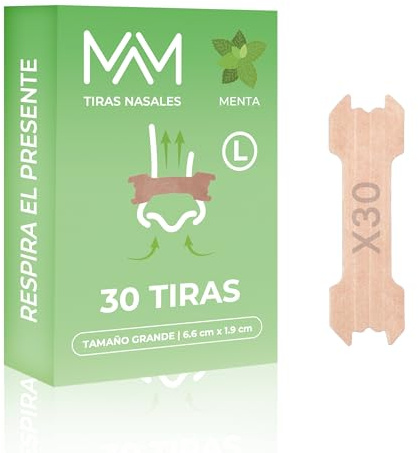 Tiras Nasales Mentoladas para Respirar Mejor por La Nariz - Talla L - Suministro de 30 Días - Tiras Nasales de Menta Antironquidos - Nasal Strips Anti Ronquidos para Dormir - Tiras Nasales con Mentol