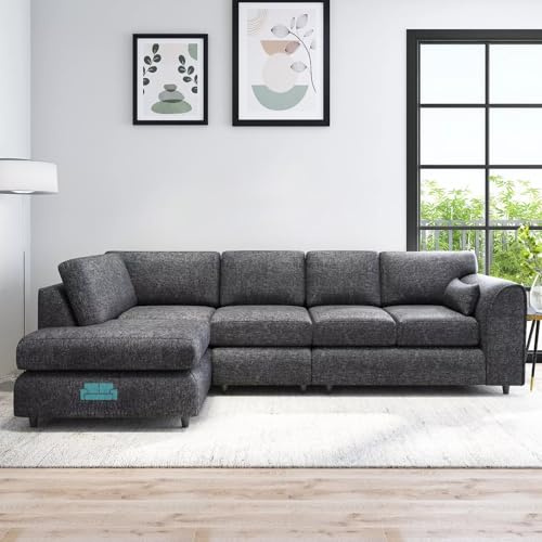 Gamzo Outlet High-class Sophisticated Shiny XL Left Hand Full Back Chic Finish Lisbon Fabric Sofa Comfortable Home Fitting for Spacious Modern-day Living Room (Colour- Black/Grey)