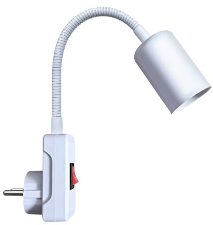 LAKONEI Lampara Enchufe Portalámparas E27 con Interruptor y Enchufe, Adaptador de Extensión de Enchufe Brazo Flexible Con Cuello de Cisne Extensión Rotación de 360° Portalámparas de Extensión