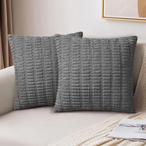 AUAUY 2Pcs Corduroy Cushion Cover, 45x45cm Corduroy Dark Grey Cushion Cover | Decorative Modern Pillow Covers Super Soft Pillowcase Cushions for Home Spring Decor Sofa Couch-Wheat Type