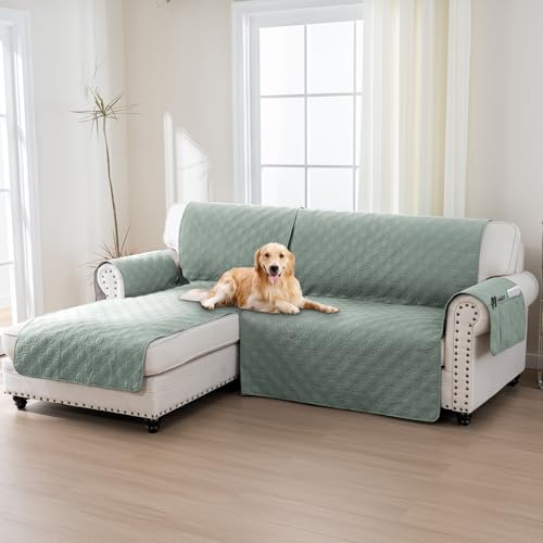 BellaHills 100% Wasserdicht Sofabezug Ecksofa l Form(205cm) Sofa Überzug Couchbezug Eckcouch Sofaschutz Sofaschoner rutschfest Sofabezüge, Lilienkissen