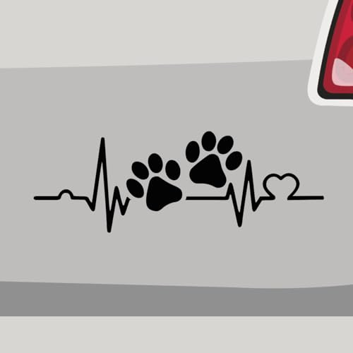 Stickerfreaks Aufkleber - Pfoten Herzschlag Hund Katze - Sticker, Folienaukleber für Auto, Motorrad, Fahrrad, Laptop, LKW (10x3,5cm | Schwarz)