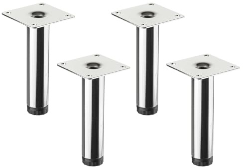 SOTECH 4 Stück Möbelfüße Lima Höhe 120 mm, Ø 25 mm Höhenverstellbar 10 mm Chrom poliert Vitrinenfüße Sockelfüße Schrankfüße