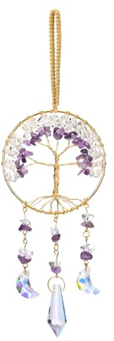 JSDDE Healing Crystal Life Tree Suncatcher Rainbow Makers Glass Amethyst Crystals Sun Catchers Hanging Ornament for Windows Home Garden Decor