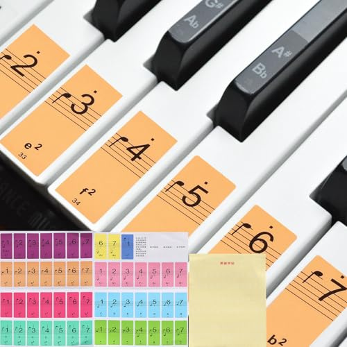 sourcing map Piano Keyboard Stickers, 88/61/54 Keys Numbered Piano Sticker Notes Guide Removable for Beginners Learning, Multicolor