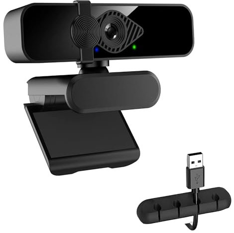 2K Webcam for PC, 85° View USB Computer Camera, with Noise Canceling Microphone & Privacy Cover, HD Web Cameras for Desktop Laptop Monitor Mac Streaming, Video Calling Webcams, 1pc cable organizer