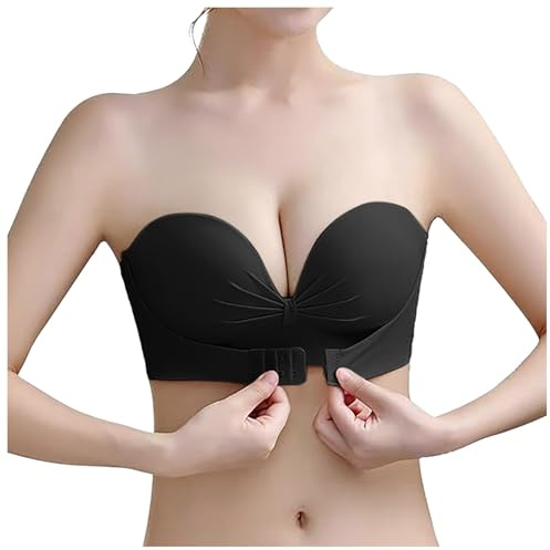 Milchauffang Coquille d'allaitement Soutien-gorge push-up sans bretelles pour femme avec haut dos excité, Noir , 34