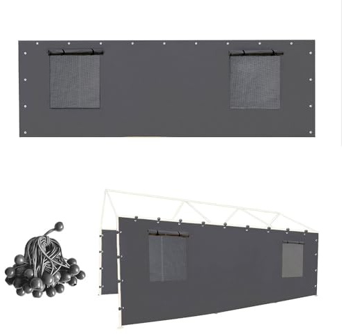 Vanteriam Telone di ricambio per tettoia per posto auto coperto, pannello laterale con finestre in rete ed elastici a sfera, per tenda da garage da 3 x 20 m o 30 x 6 m, grigio, solo un pannello