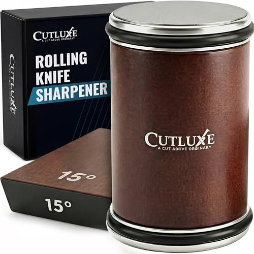 Cutluxe Rolling Knife Sharpener Kit with 15° & 20° Strong Magnetic Angles - 2 Diamond Grinding Discs - 400 & 1000 Grit for Razo-Sharp Blades - Quick and Easy to Use Outdoor and Kitchen Knife Sharpener