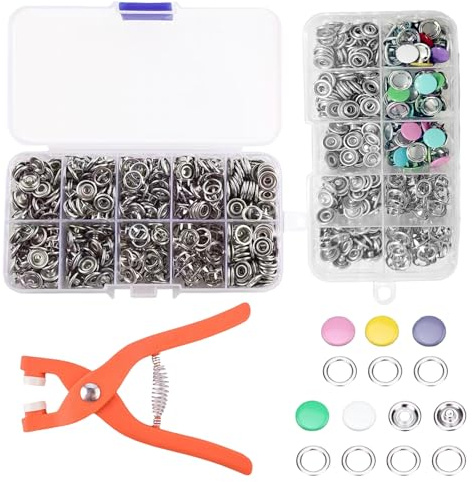 300 Sets Druckknopf Set mit Zange, Druckknöpfe ohne Nähen 9,5 mm Hohle und Farbe Feste Metallknöpfe, Druckknopf Set, für Kinderbekleidung, Kleidung, Taschen, Handgemaakt Reparaturen DIY Kleidung