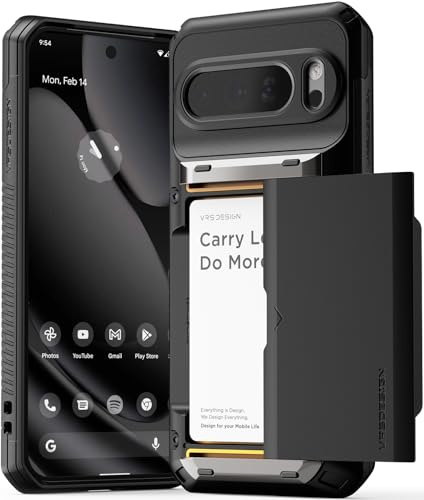 VRS DESIGN Damda Glide Pro for Pixel 10 Pro XL (2025) – Rugged Wallet Case with Sturdy Semi Auto Card Holder [4 Cards] Heavy Duty Phone Cover (Matte Black)