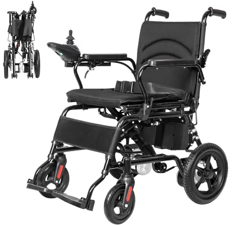 mindmed Sedia a rotelle elettrica pieghevole con doppio motore da 500 W, 24 V 12 Ah batterie al piombo acido 100 kg, 0-6 km/h, velocità regolabile e telecomando multifunzione