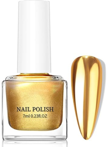 MEITREND Vernis à Ongles Doré Effet Miroir, 7 ml, Séchage Rapide, Vernis à Ongles Chromé, Huile de Ricin, Incassable, Sans UV, Nécessaire pour le Cadeau de Manucure