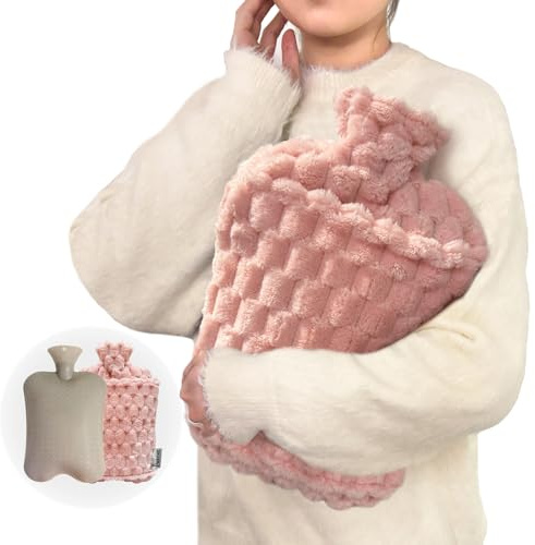 Alpinmett 3L Extra Large Hot Water Bottle with Soft Plush Cover & Hand Pocket, Hot Cold Therapy Pack for Pain Relief, Long Lasting Warmth for Bed & Feet Pink