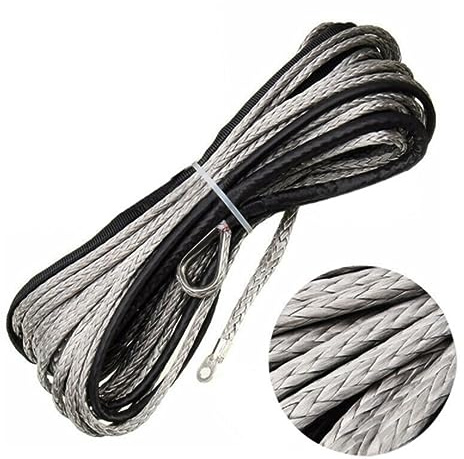 Cable de recuperación de línea de Cuerda de cabrestante sintético de 4,8 MM x 15M (2,5 toneladas) for ATV UTV, camión, Barco, cabrestante, Cuerda de Remolque(Grey)
